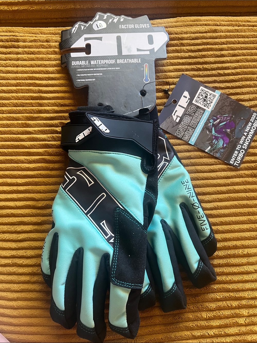 Factor Waterproof Breathable Gloves snowmobiling or mountain biking Teal/Black